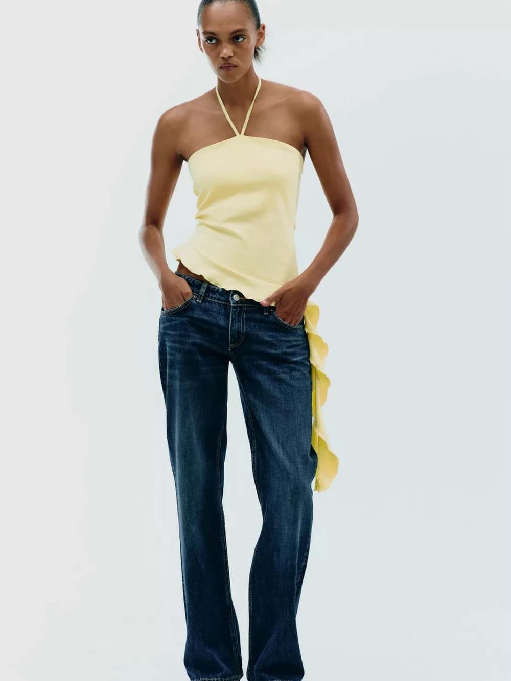 Zara Pale Yellow Halter Strap Top